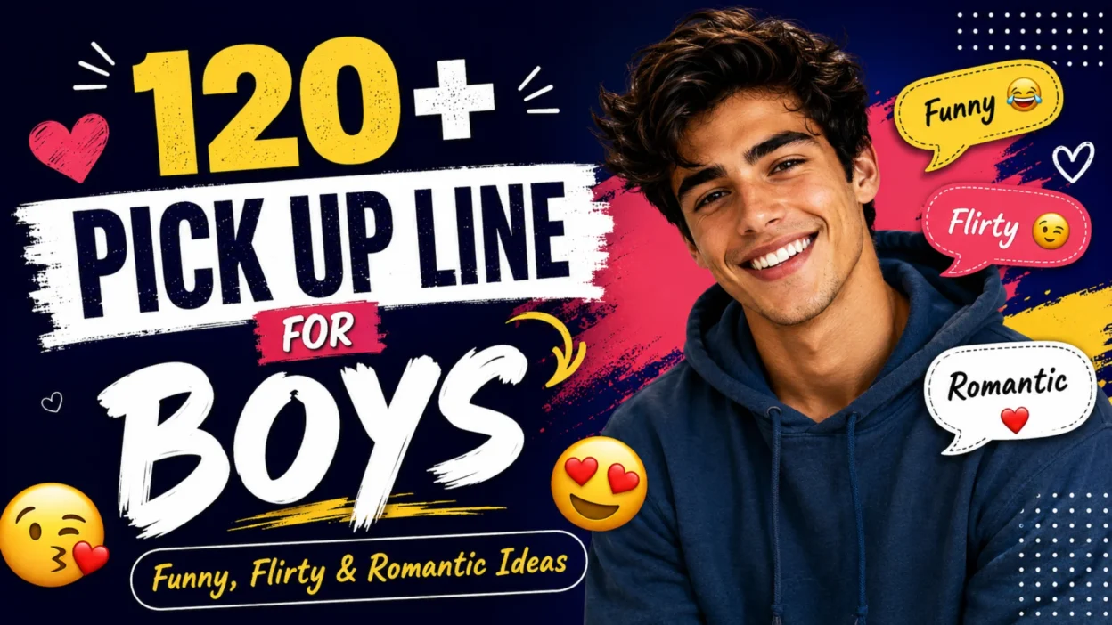 120+ pick up line for boys featuring funny, flirty, and romantic pickup lines with a smiling young man
