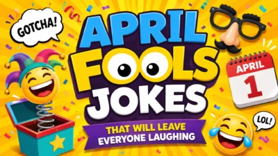 April Fools Jokes That Will Leave Everyone Laughing with colorful prank icons, funny emojis, confetti, and playful April 1 celebration theme.