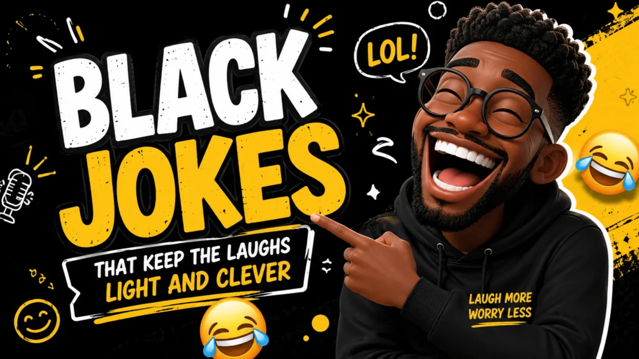 Black Jokes That Keep the Laughs Light and Clever with colorful comedy-themed illustration and laughing character