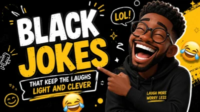 Black Jokes That Keep the Laughs Light and Clever with colorful comedy-themed illustration and laughing character