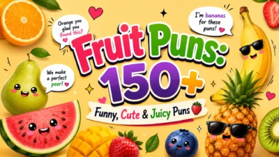 Fruit Puns: 150+ Funny, Cute & Juicy Puns with colorful cartoon fruits