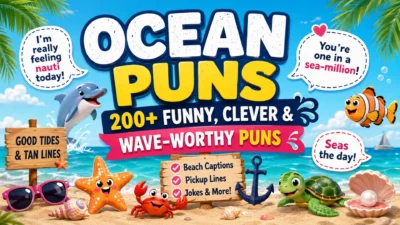 Ocean Puns 200+ Funny Clever and Wave-Worthy Puns with colorful sea creatures and beach-themed design