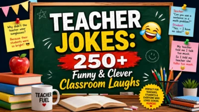 Teacher jokes: 250+ funny and clever classroom laughs with a colorful school-themed chalkboard design